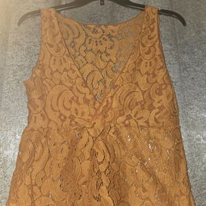 Mustard Lace Sleeveless V-Neck Boho Top Size Small
